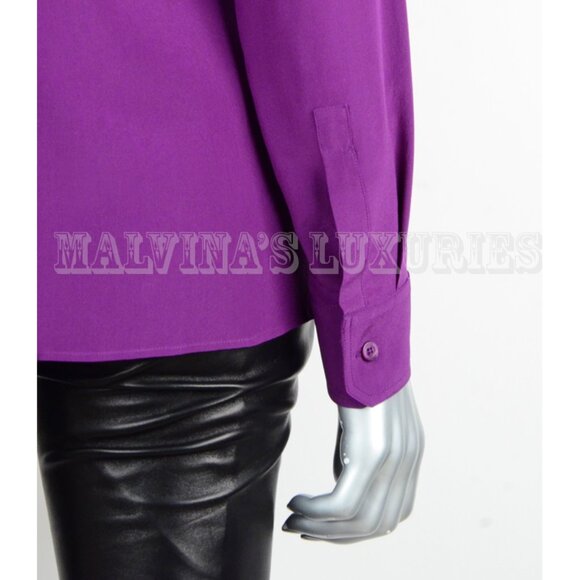 GUCCI SHIRT SILK CREPE DE CHINE BLOUSE VIOLET TOP REMOVABLE BOW - Picture 7 of 10